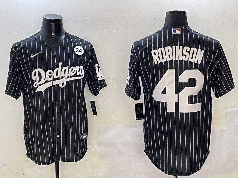 Men Los Angeles Dodgers 42 Robinson Black Stripe Jointly Name 2025 Nike MLB Jersey style 6